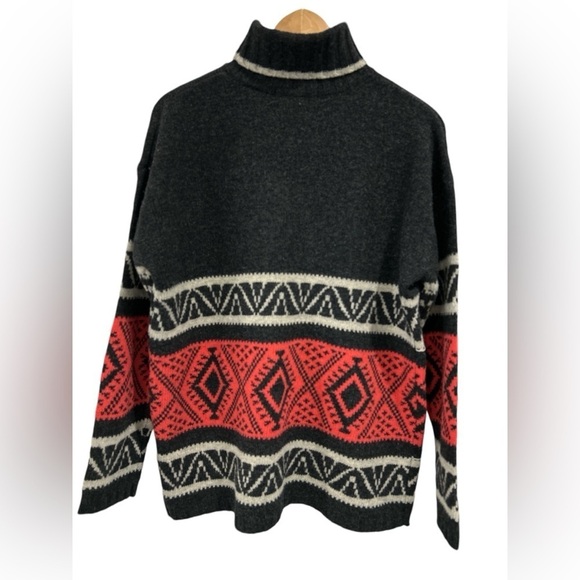 Vintage 80s 90s LT Sport Pure New Wool Gray Fair Isle Turtleneck Sweater - M - Picture 2 of 9